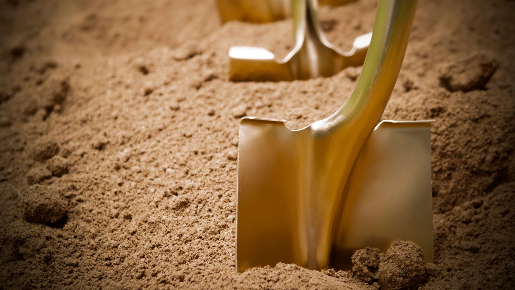 golden shovels in dirt